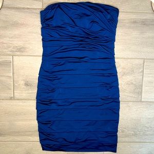 Blue Strapless Ruched Body-con Mini Dress S